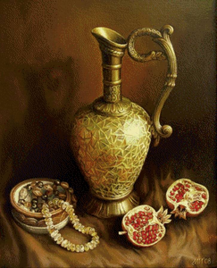 серия "натюрморт" - натюрморт.кувшин.гранат.бусы - предпросмотр