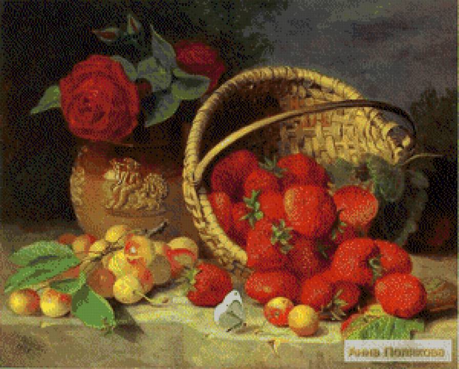 серия "натюрморт" - натюрморт.розы.ягоды.клубника.черешня - предпросмотр