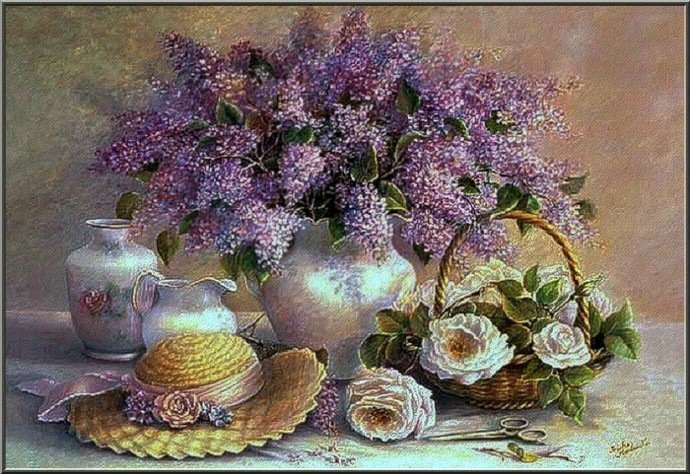 серия "натюрморт" - натюрморт.цветы.сирень.розы - оригинал