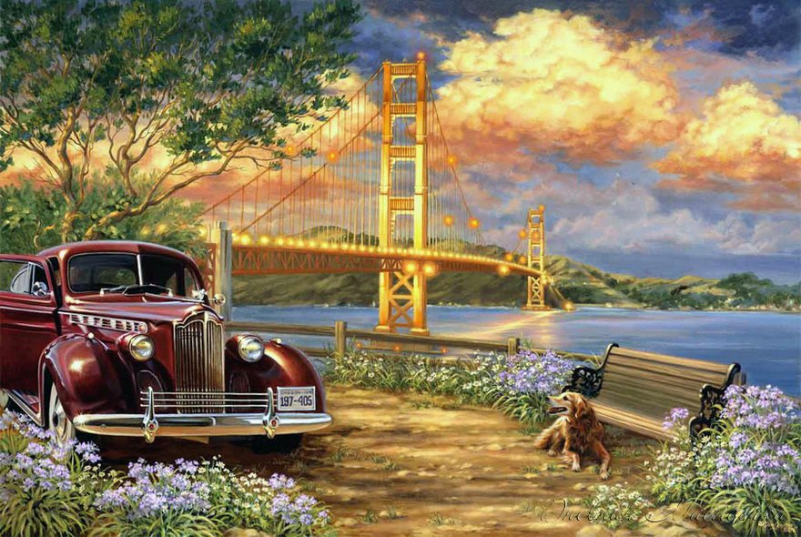 картина - природа, мост, пейзаж, речка - оригинал