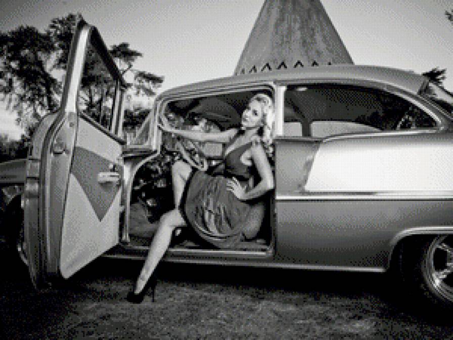 ретро - машина, девушка, ретро, автомобиль - предпросмотр