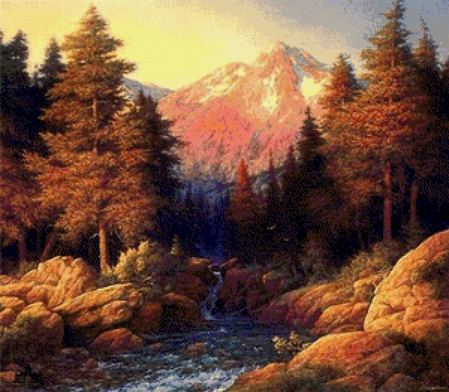 осень в горах - пейзаж, река, осень, горы, картина - предпросмотр