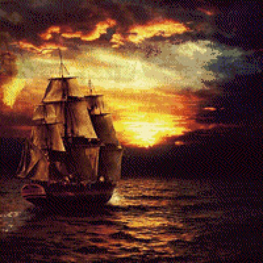 Корабль на закате - закат, море, корабль - предпросмотр