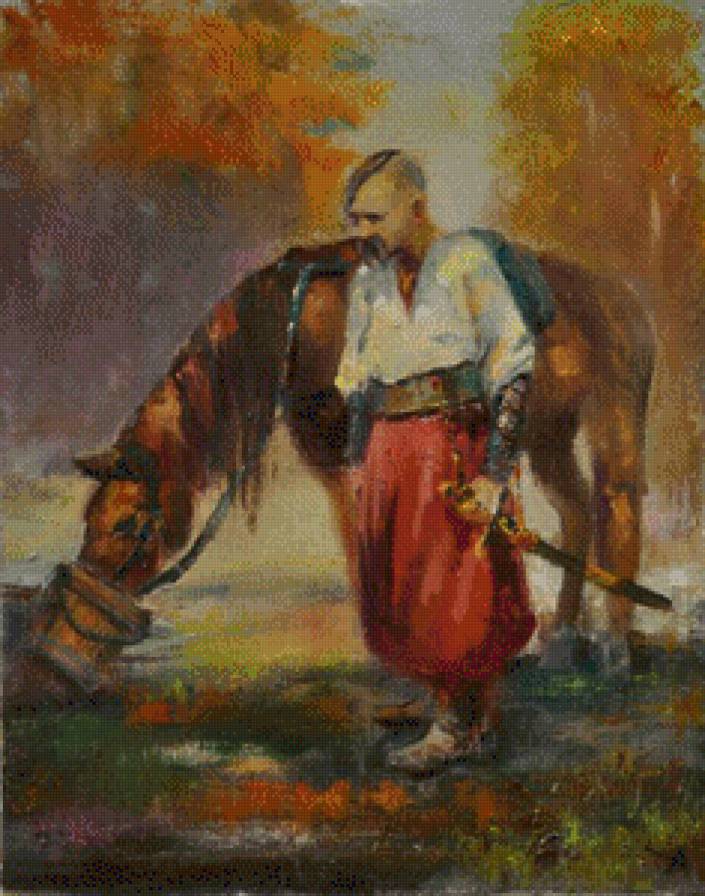 Отдых. - казак, лошадь, картина, худ. углов александр. - предпросмотр