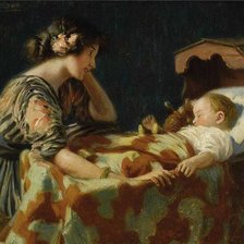 Оригинал схемы вышивки «Мать с ребенком в колыбели» (№832271)