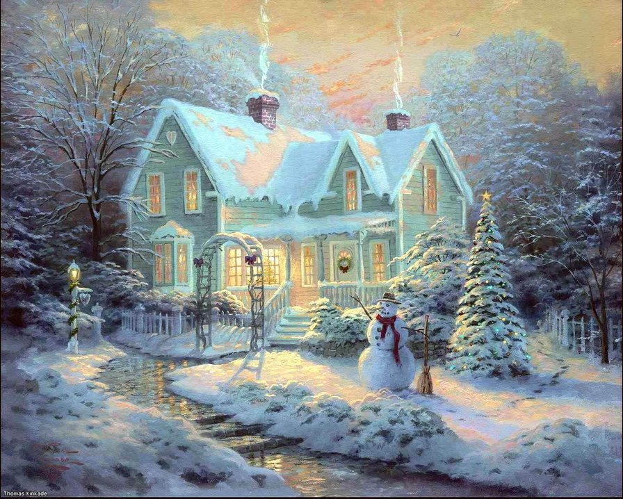 Домик - снеговик, елка, зима - оригинал