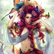 девушка с цветами и бабочкой