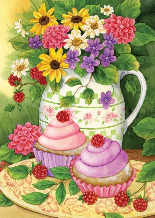 пироженки - пикник, пирожное, цветы, натюрморт - оригинал