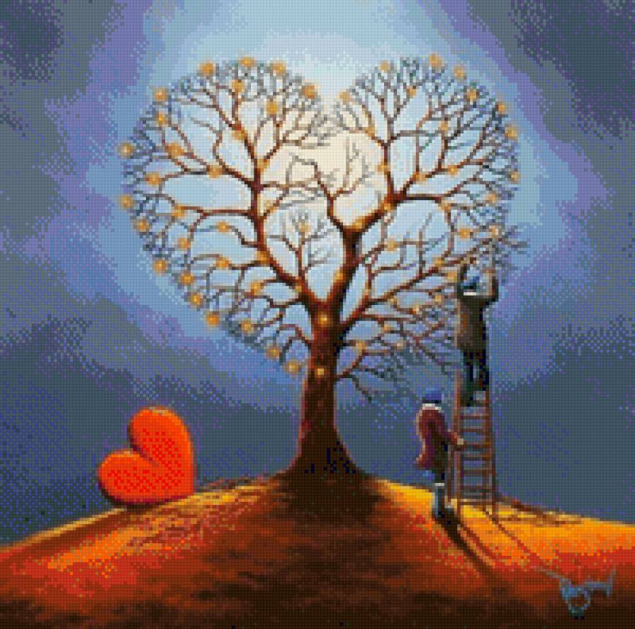 Дерево звезд - живопись, любовь - предпросмотр