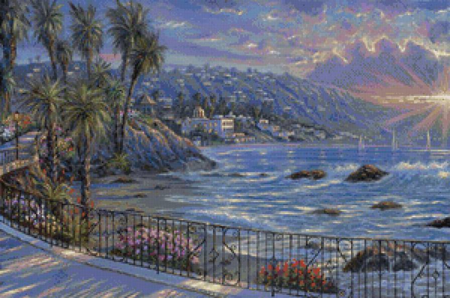 На берегу - солнце, горы, пальмы, цветы, море - предпросмотр