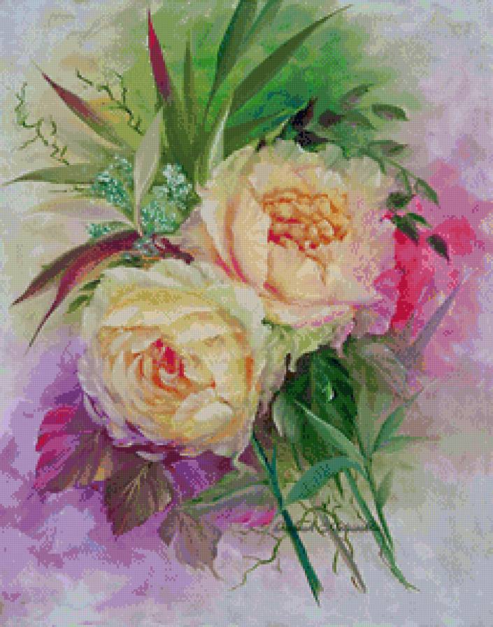 нежные пионы - живопись, пионы, пара, весна, цветы, букет, натюрморт - предпросмотр