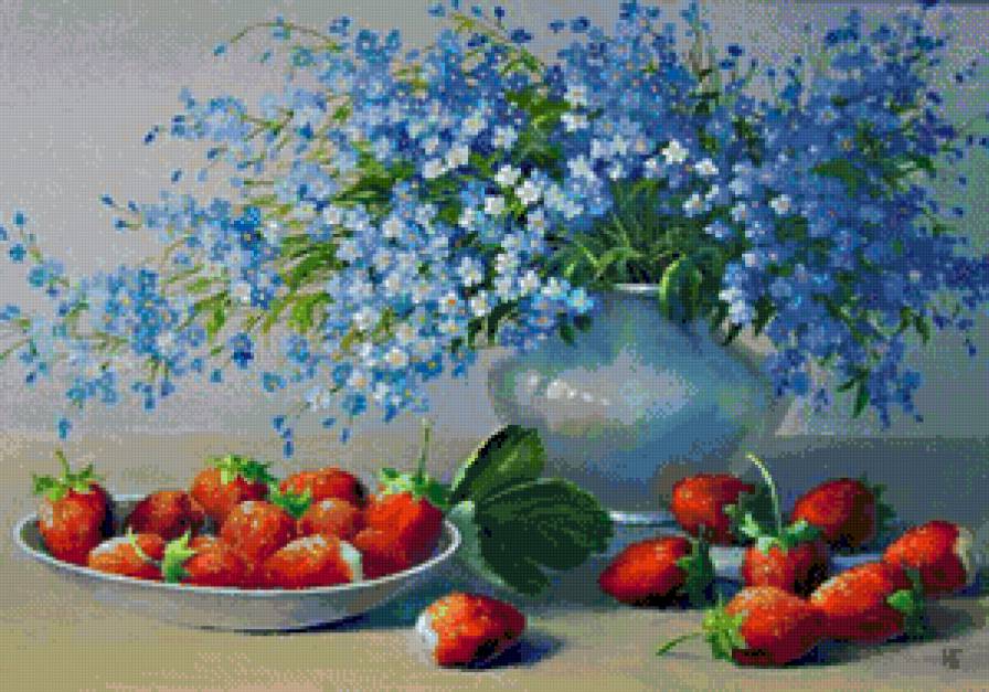 незабудки и клубника - предпросмотр