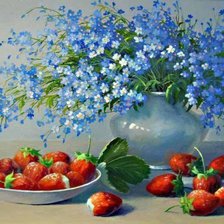 Схема вышивки «незабудки и клубника»