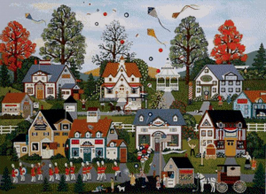 городок - пейзаж, дом, домик, город, картина - предпросмотр