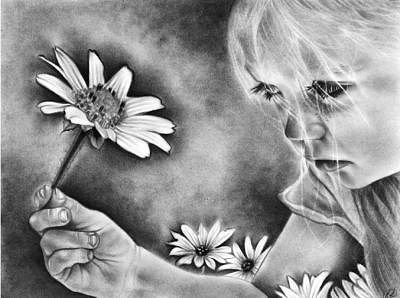 Девочка с ромашкой - монохром, девушка - оригинал