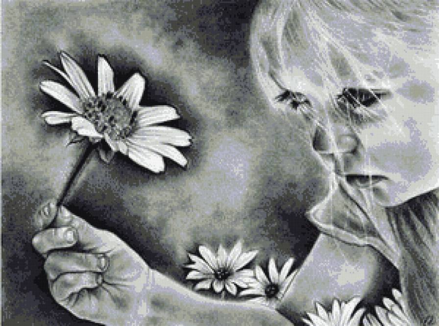 Девочка с ромашкой - девушка, монохром - предпросмотр