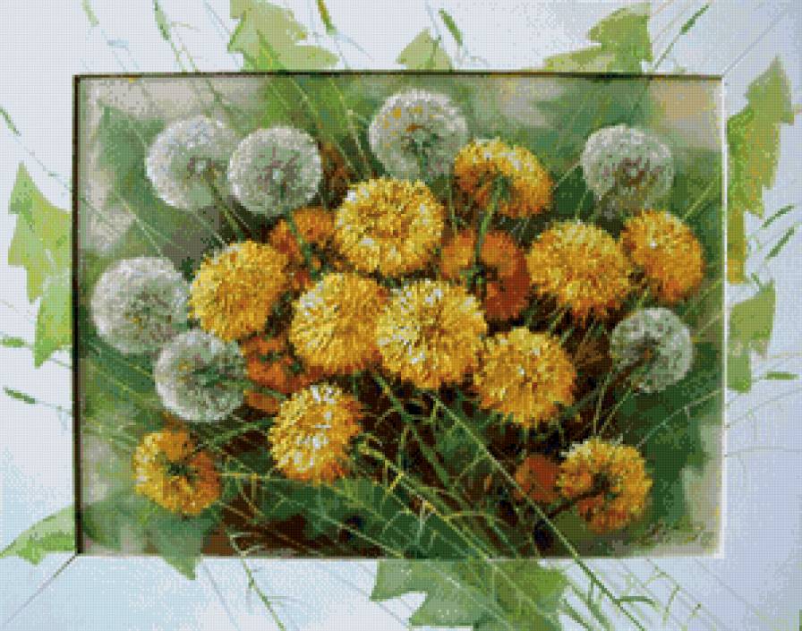 одуванчики - букет, одуванчики, цветы, живопись, лето, панно, картина - предпросмотр