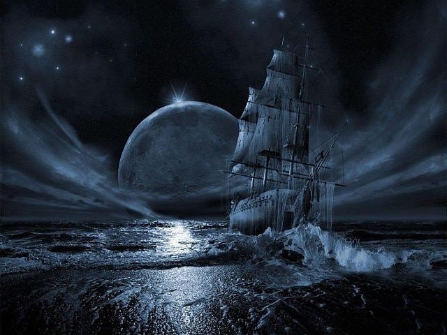 ночной корабль - луна, корабль, ночь, море - оригинал