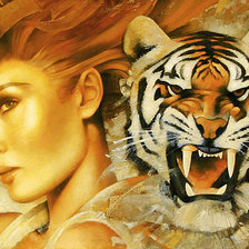Оригинал схемы вышивки «женщина и тигр» (№837051)