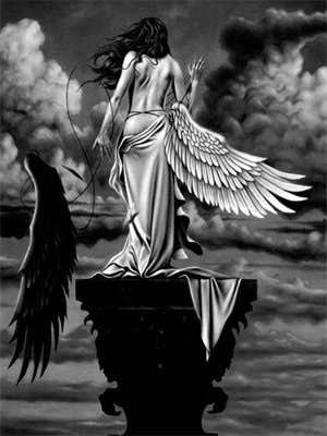 Ангел - черно-белое, крылья, девушка, ангел - оригинал