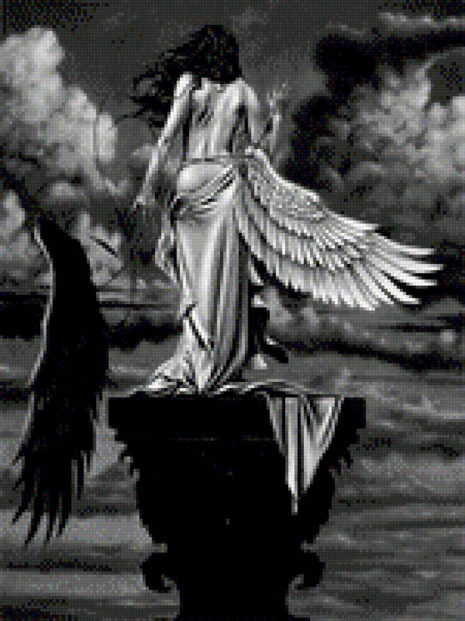 Ангел - черно-белое, ангел, девушка, крылья - предпросмотр