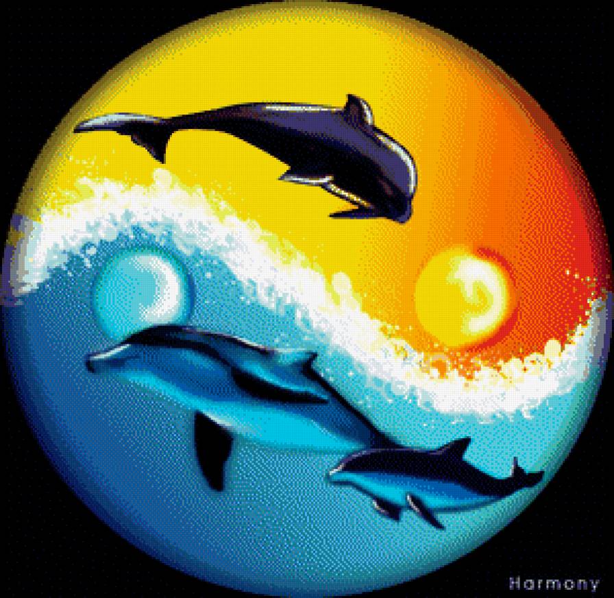 дельфины - животные, семья, море, фен шуй, природа - предпросмотр