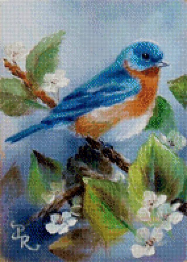 Синяя птичка - птица, цветы - предпросмотр