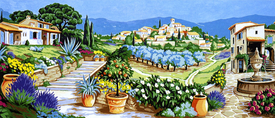 прованский пейзаж - картина, город, лето, прованс, краски, пейзаж - оригинал