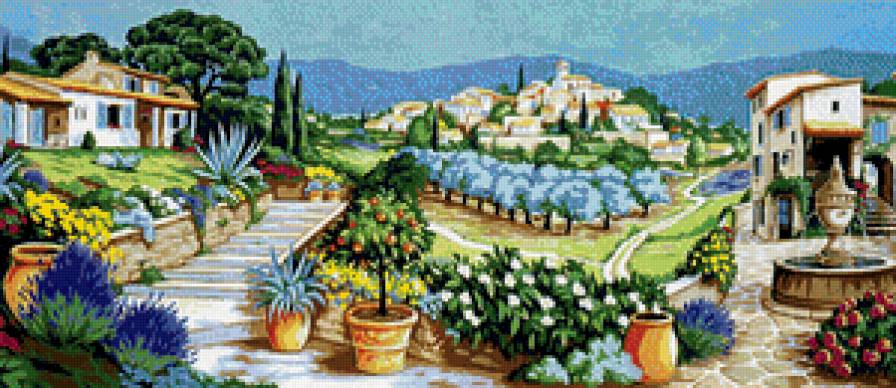 прованский пейзаж - лето, прованс, краски, пейзаж, город, картина - предпросмотр