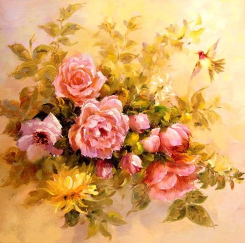 Цветы. худ.А.Джанильятти - цветы, розы, картины - оригинал