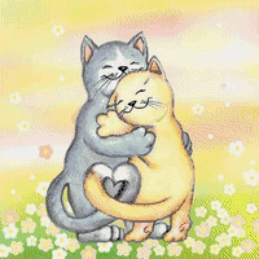 Котики - кот, обнимашки, рисунок - предпросмотр