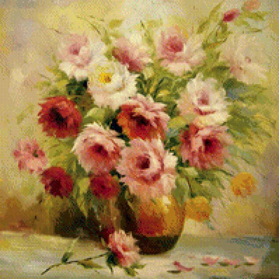 Букет роз в голубой вазе. А.Джанильятти - розы, картина, цветы, живопись - предпросмотр