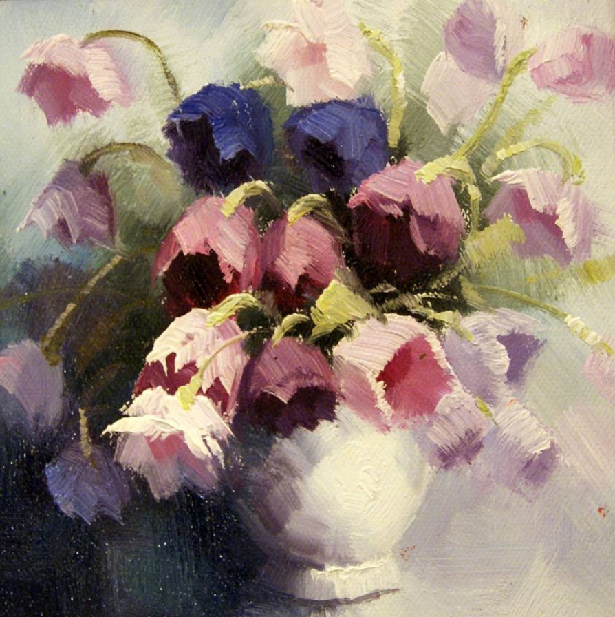 Букетик голубых тюльпанов. А.Джанильятти - цветы, картина, тюльпаны, живопись - оригинал