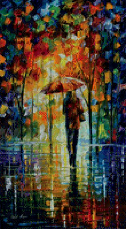 №7 худ. Леонид Афремов - зонт, живопись, человек, картина, искусство - предпросмотр