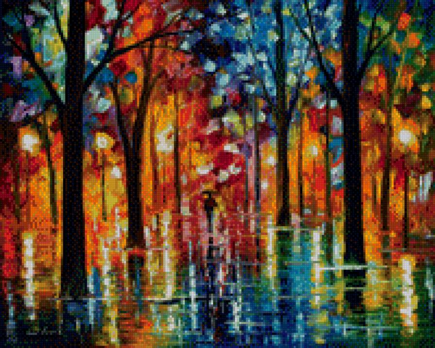 №15 худ. Леонид Афремов - живопись, человек, улица, искусство, картина, парк - предпросмотр