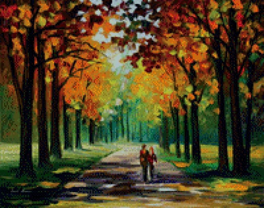 №19 худ. Леонид Афремов - искусство, парк, картина, пара, прогулка, живопись - предпросмотр