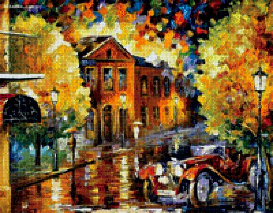 №34 худ. Леонид Афремов - улица, картина, искусство, автомобиль, живопись - предпросмотр