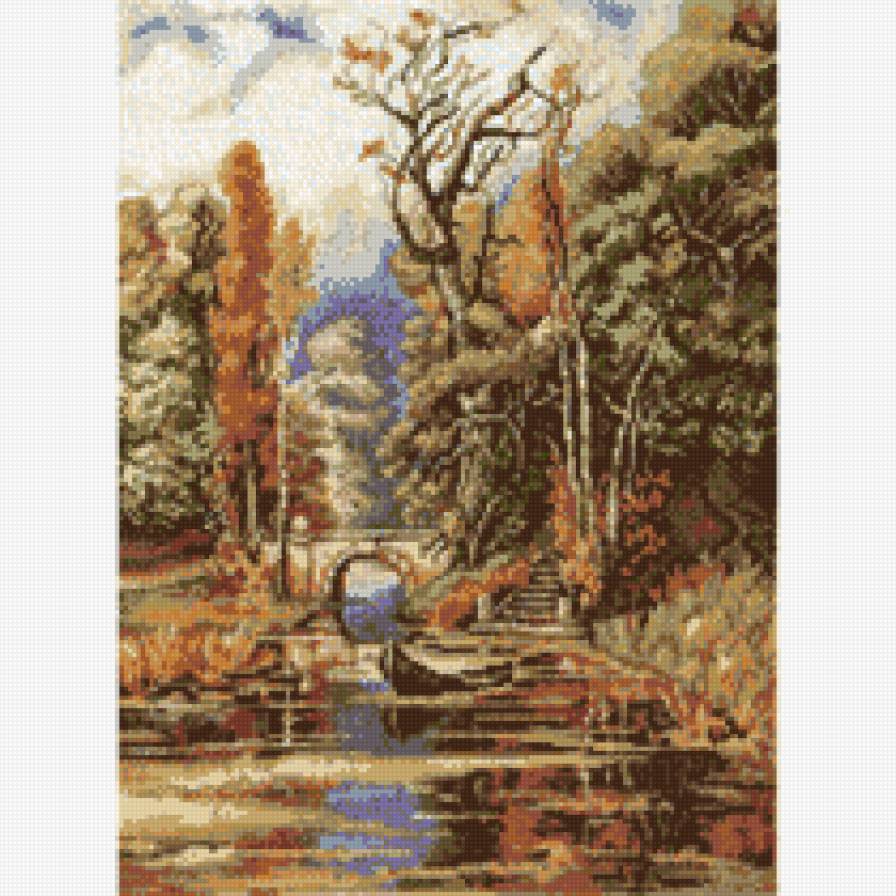 осенний парк - деревья, речка, пейзаж, мостик, осень, парк - предпросмотр