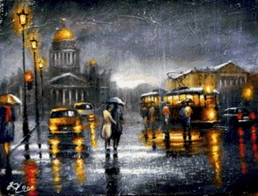 Дождливый день - городской пейзаж - предпросмотр