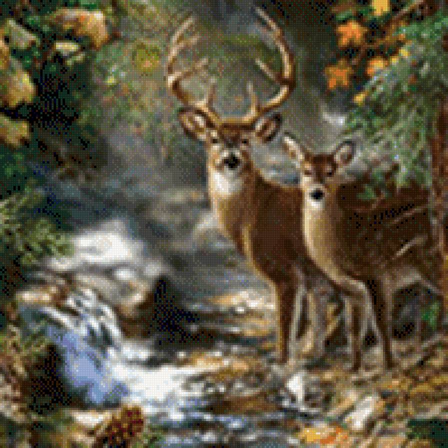 У ручья - водоем, олени - предпросмотр