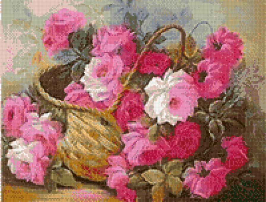 Розы в корзине - цветы, розы - предпросмотр