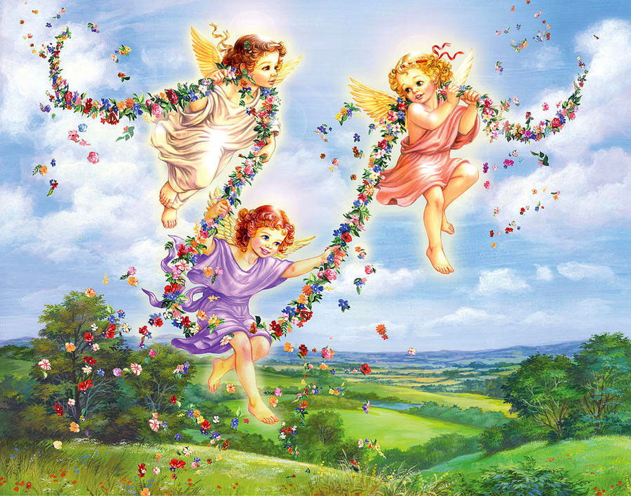ангелочки - сказка, дети, ангел, ангелы, природа - оригинал