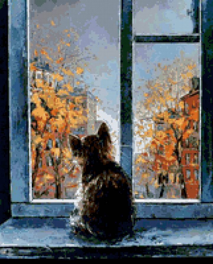 Котенок - ожидание, осень, котенок, кот, окно - предпросмотр