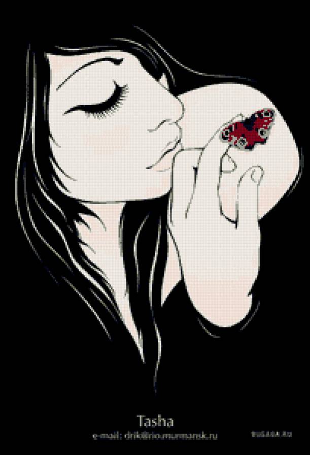 бабочка - монохром, , девушка - предпросмотр