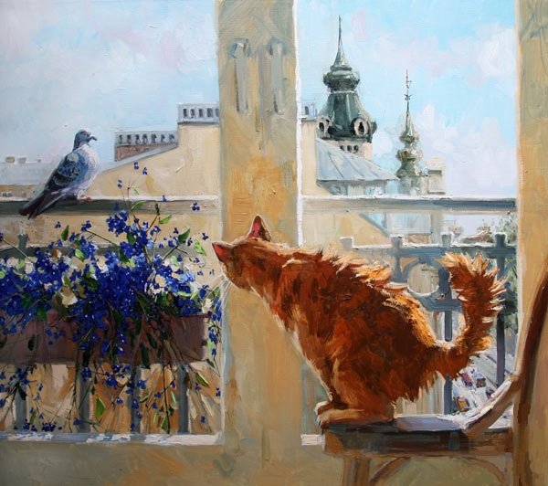 Кошка у окошка - ожидание, кот, котенок, окно - оригинал