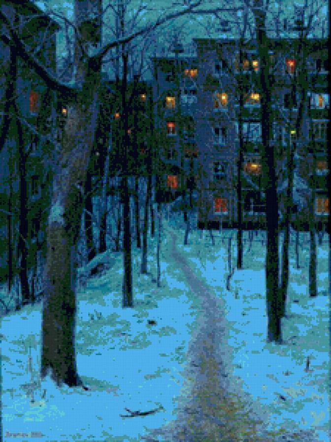 Вечер в городе - город, зима, хрущевка, вечер, двор - предпросмотр