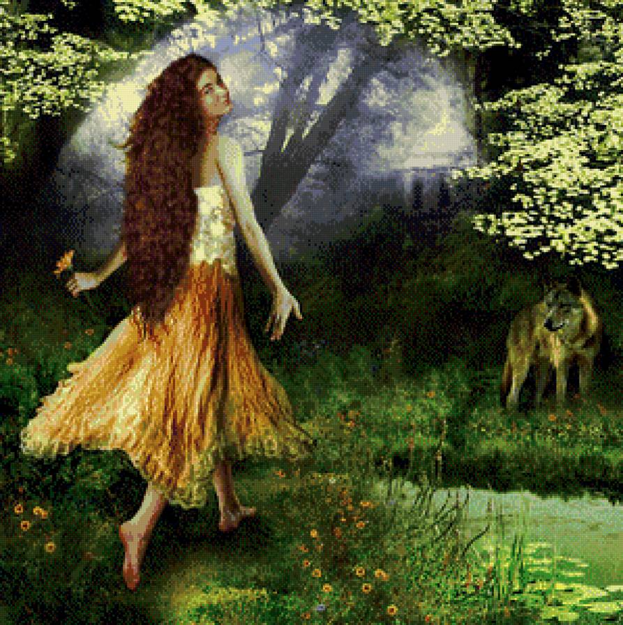 №843289 - девушка, волк - предпросмотр