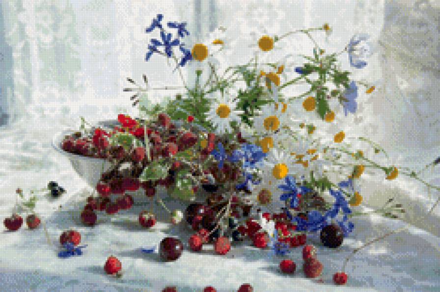 Ромашки и ягоды - васильки, цветы, ягоды, натюрморт, ромашки - предпросмотр