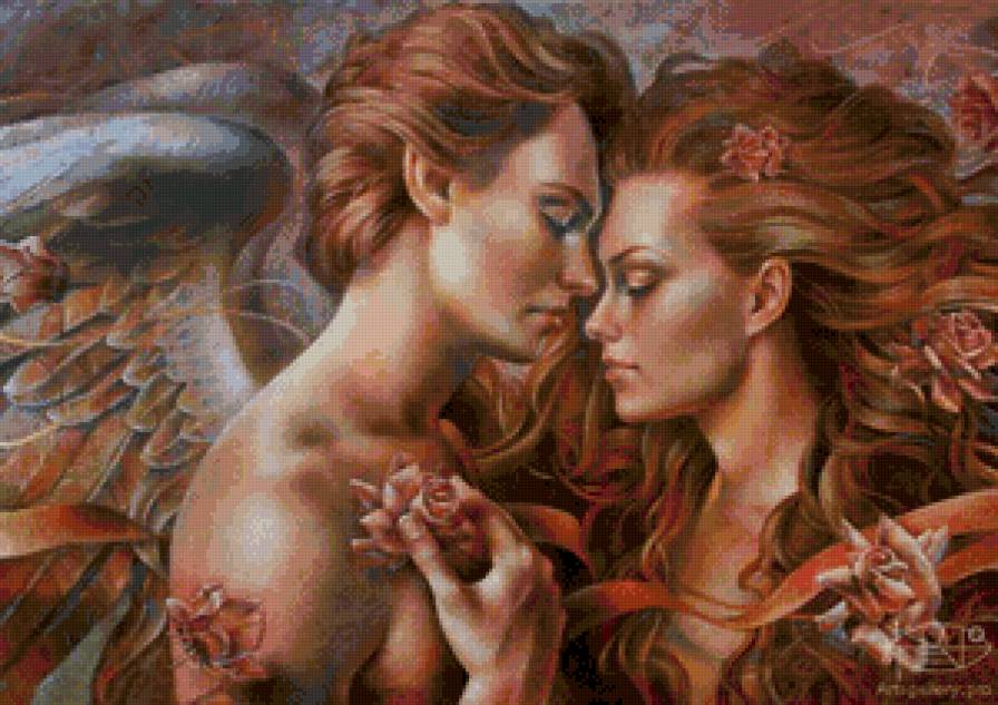 любовь ангела - живопись, ангел, пара, любовь, страсть - предпросмотр