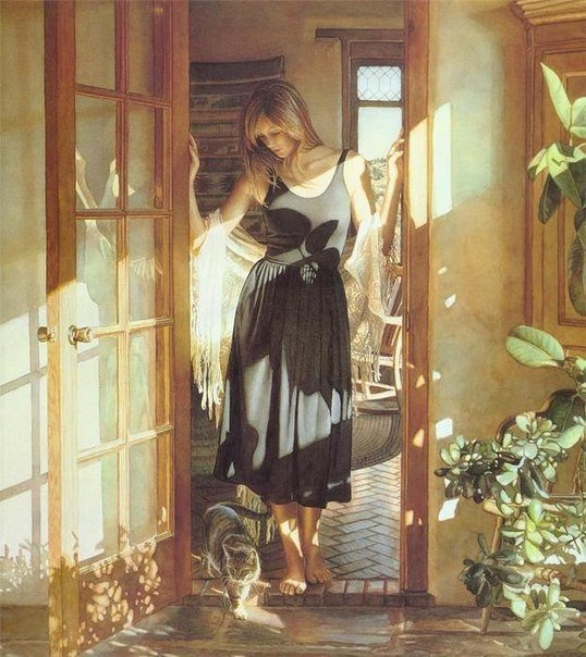 начало дня - женщина, кошка, утро - оригинал